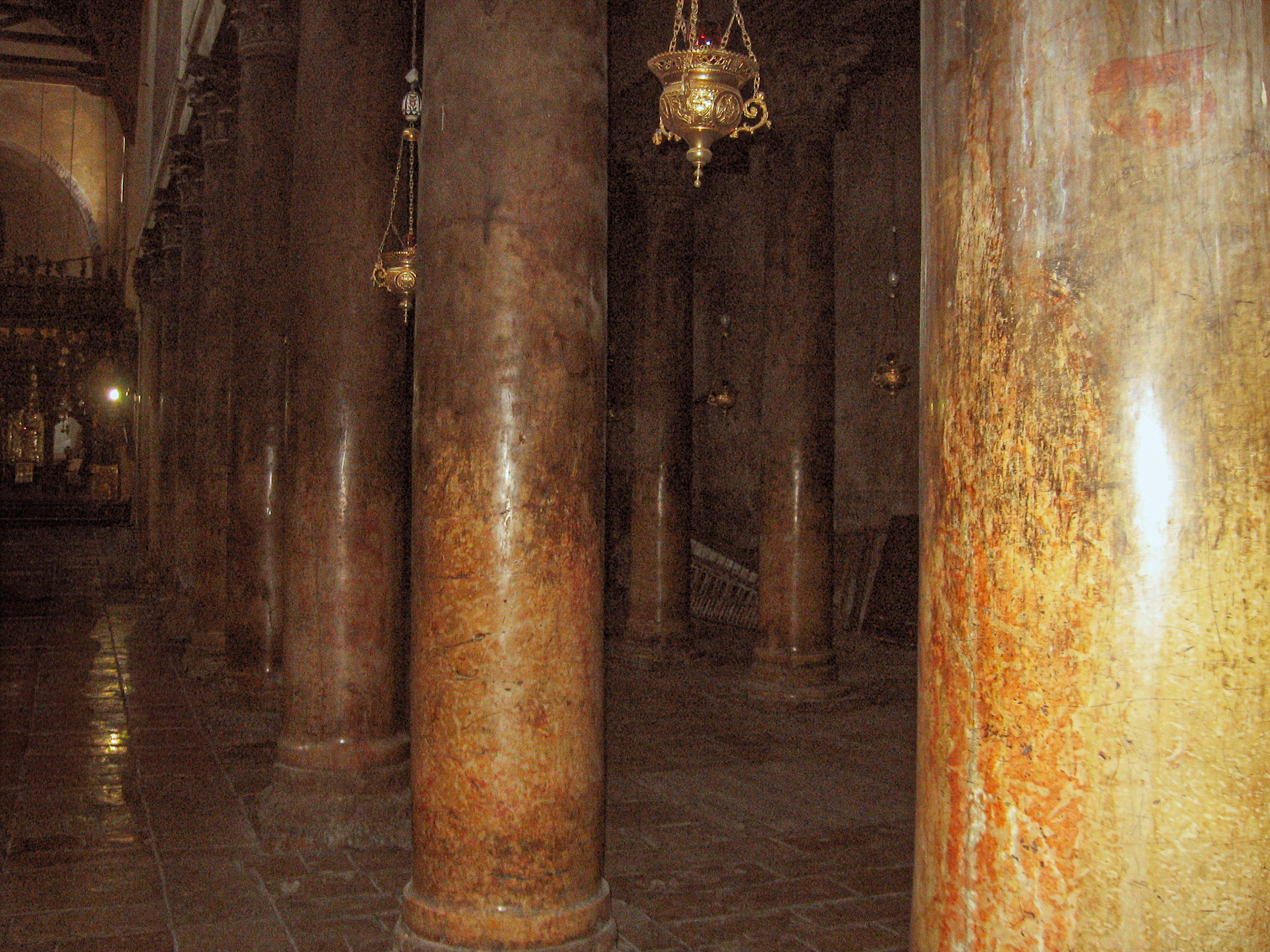 colonnade of columns in Church of the Nativity 